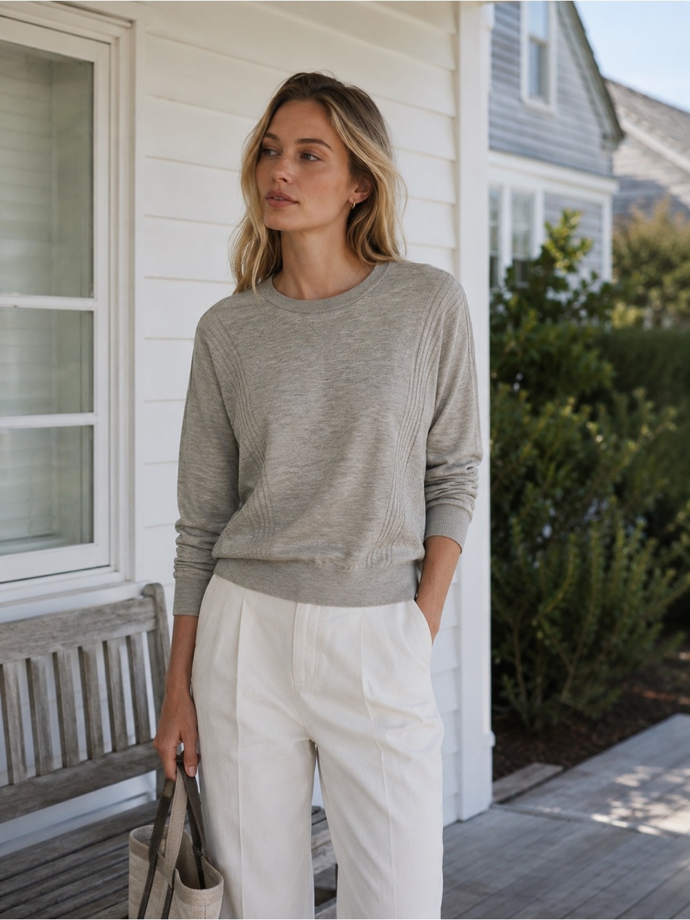 Vince. Light Gray Merino Wool Dolman Sweater